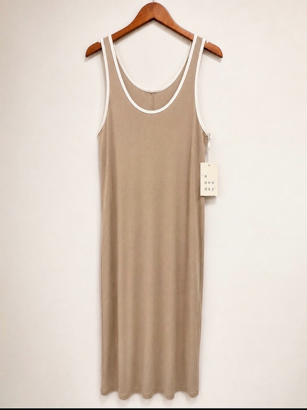 A New Day Beige Maxi Tank Dress | Contrast Trim Size Large NWT - Picture 2 of 2